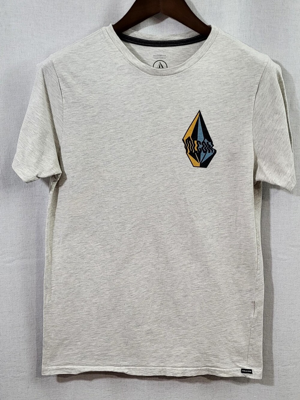 Volcom Grey Heather Stone Logo Floral Circle Back Graphic Short Sleeve Tee - S